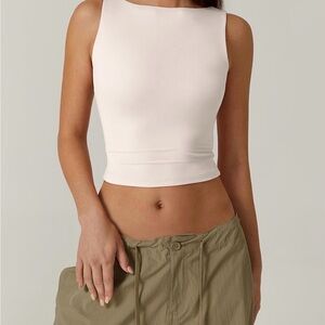 QINSEN Women's Sexy Open Back Sleeveless Crop Tank High Neck Slim Fit Cropped